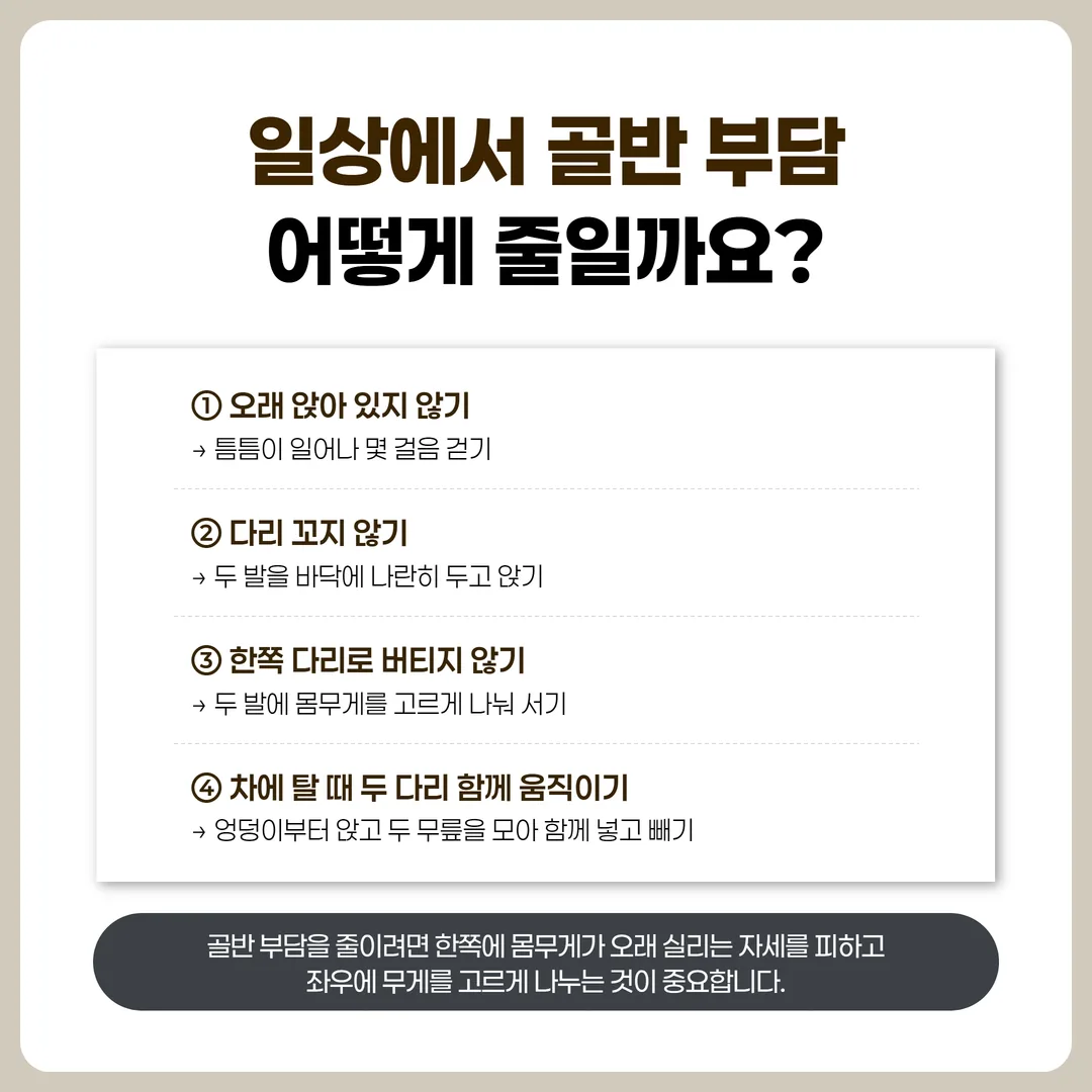 골반 부담을 줄이는 차 타고 내리는 순서 네 칸 안내 도식